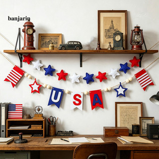 Banjarin Yêu Nước 4th of July Biểu Ngữ Vòng Hoa Đỏ Trắng Xanh Treo Bunting Cho Ngày Độc Lập Ngày Tưởng Niệm Ngày Lễ Kỷ Niệm Trang Trí Tiệc Hoa Kỳ Lễ Kỷ Niệm Tiếp Liệu Treo Biểu Ngữ