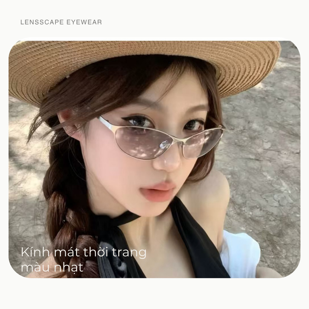 LENSSCAPE-Kính mát nữ mắt mèo Y2K gọng kim loại UV400 dáng ôm mặt thời trang