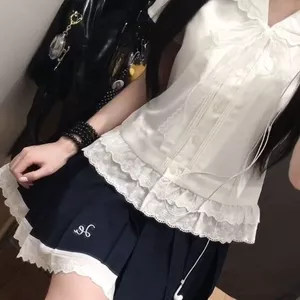 Nhật Bản jk Đồng Phục Ren Dễ Thương Áo Sơ Mi Tay Ngắn Nữ Phong Cách Mới Mỏng Hơn Nhìn Thanh Lịch Phong Cách Xám Bên Trong Áo Sơ Mi