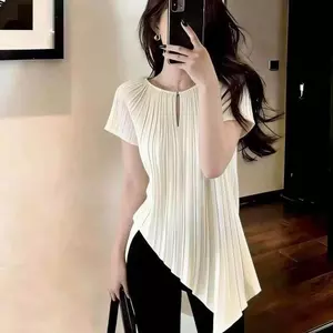 Áo sơ mi ngắn tay xếp ly kiểu Pháp 2026 phiên bản phù hợp cho nữ mùa hè Áo sơ mi khí chất Áo sơ mi nhỏ