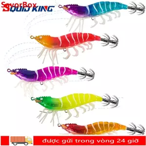 SAVORBOX Mực Jig, Mồi chìm chậm chân Web dạ quang, Tôm 105mm 11g / 80mm 7g Gỗ ngang Tôm Bạch tuộc Mồi Câu cá biển