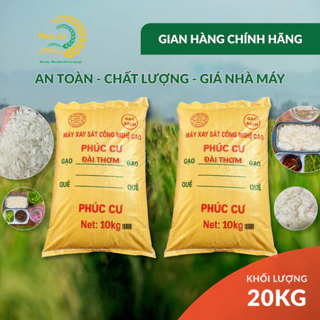 Gạo Phúc Cư | 20KG Gạo Quê Đài Thơm Vụ Mới Xát Mộc (LOẠI NGON) Hạt Dài Cơm Mềm Thơm Ngon