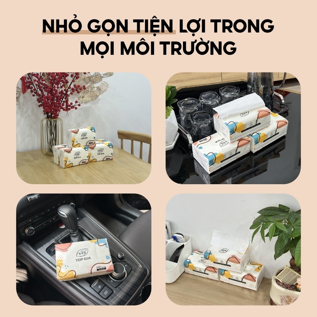 Giấy ăn rút Topgia thùng 40 gói đa sắc cao cấp 240 tờ 4 lớp, dập vân 4D, mềm mịn, thấm hút tốt
