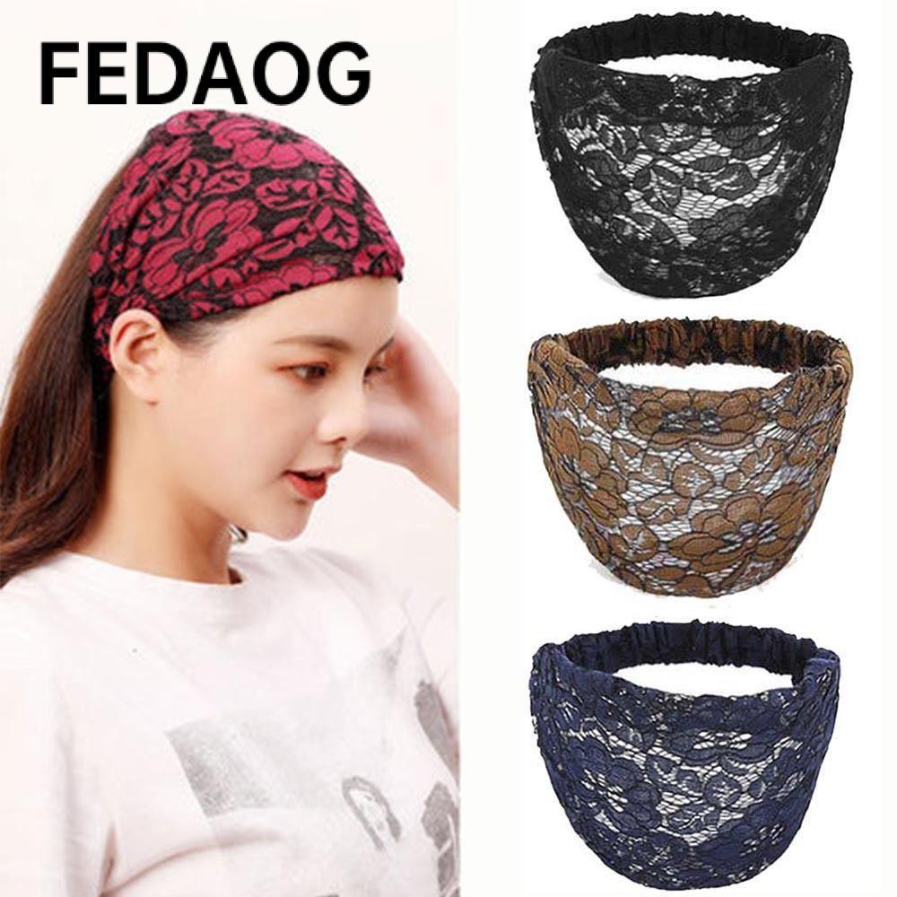 Băng đô lưới FEDAOG, Băng đô ren co giãn viền rộng, Phụ kiện tóc mỏng thêu hoa dân tộc
