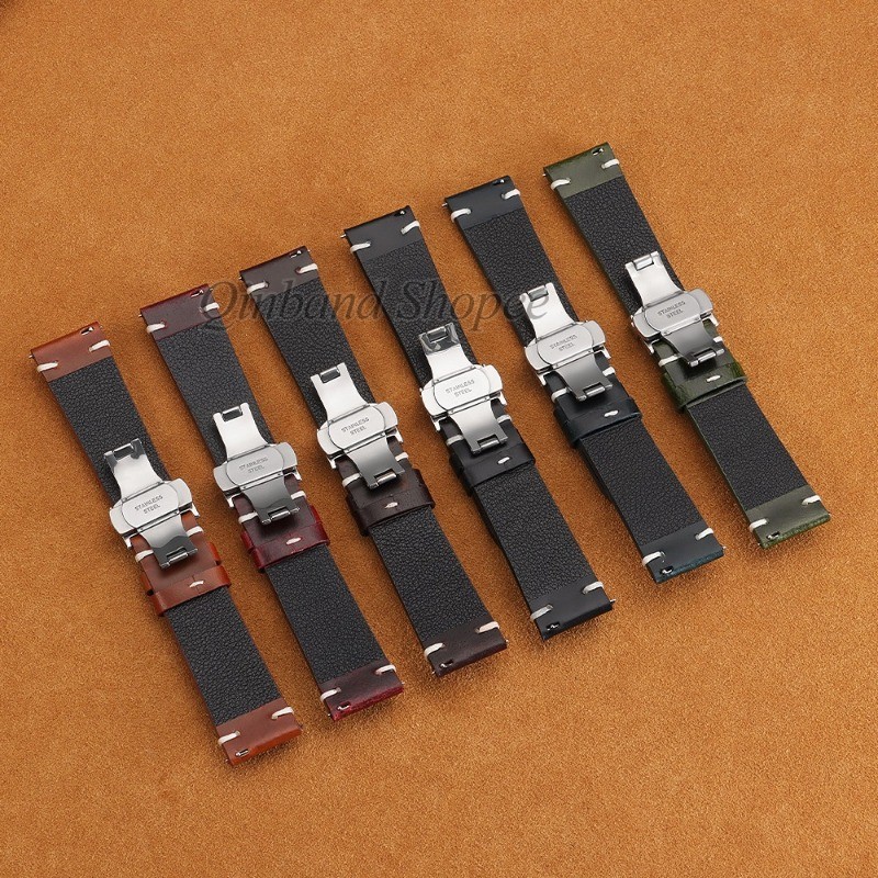 Bướm Khóa - Vintage Sáp Dầu Da Thật Dây Đeo Đồng Hồ 18mm 20mm 22mm Phát Hành Nhanh Dây Đồng Hồ Thay Đổi Màu Sắc Kinh Doanh Vòng Tay Da Bò Cho Nam Nữ