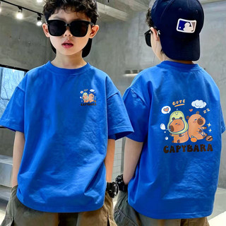 Áo thun bé trai ngắn tay in hình Capybara dễ thương, cotton mềm thoáng khí, thời trang cho bé đi học đi chơi