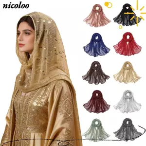 Khăn choàng sequin NICOLOO, Khăn lụa trong suốt mỏng tỏa sáng, Khăn quàng cổ nhẹ màu trơn thoáng khí sang trọng ngoài trời