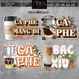 Decal Coffee, Cà Phê Sữa Đá, Bạc Xỉu chống nước trang trí dán quán trà sữa, cà phê, quán ăn, dán tường, tủ, kính. TTQ