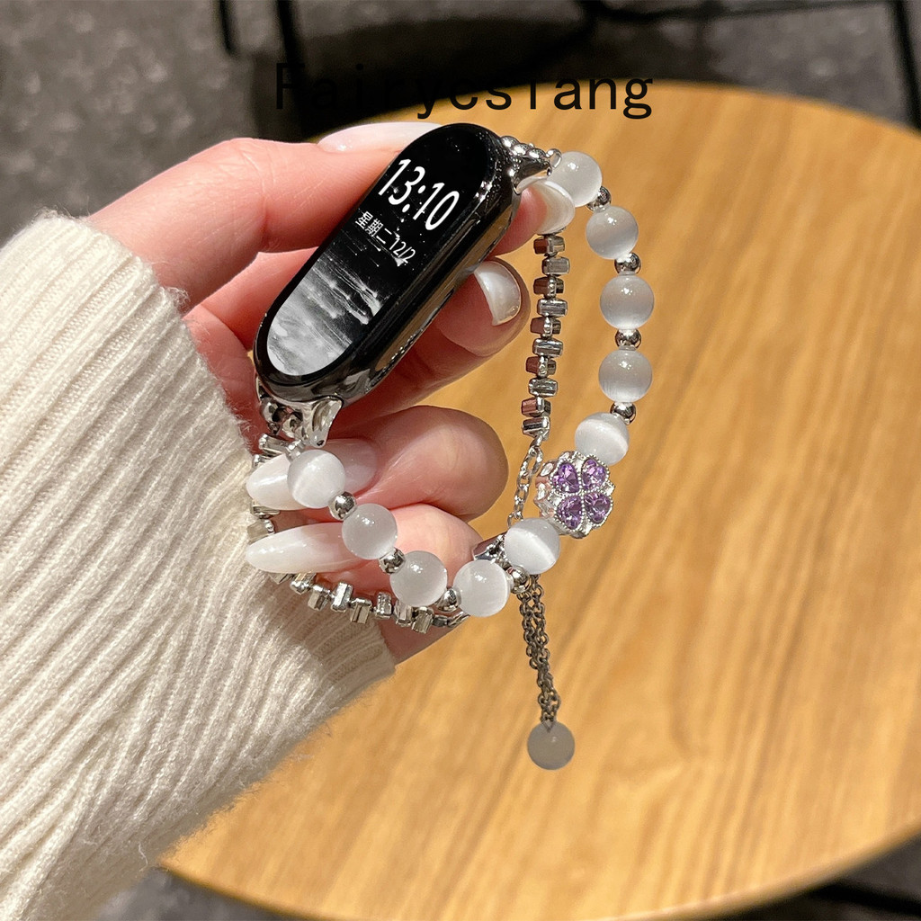 Dây đeo đá mắt mèo đôi hàng cho Xiaomi Band 10 8 9 Pro 7 6 5 4 3 Vòng đeo tay cho Redmi Watch 4 5 6 dây đeo thay thế
