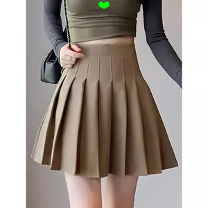 Váy có sẵn Kaki Váy xếp li nữ eo cao ôm hơn Váy ngắn chữ a phong cách Preppy