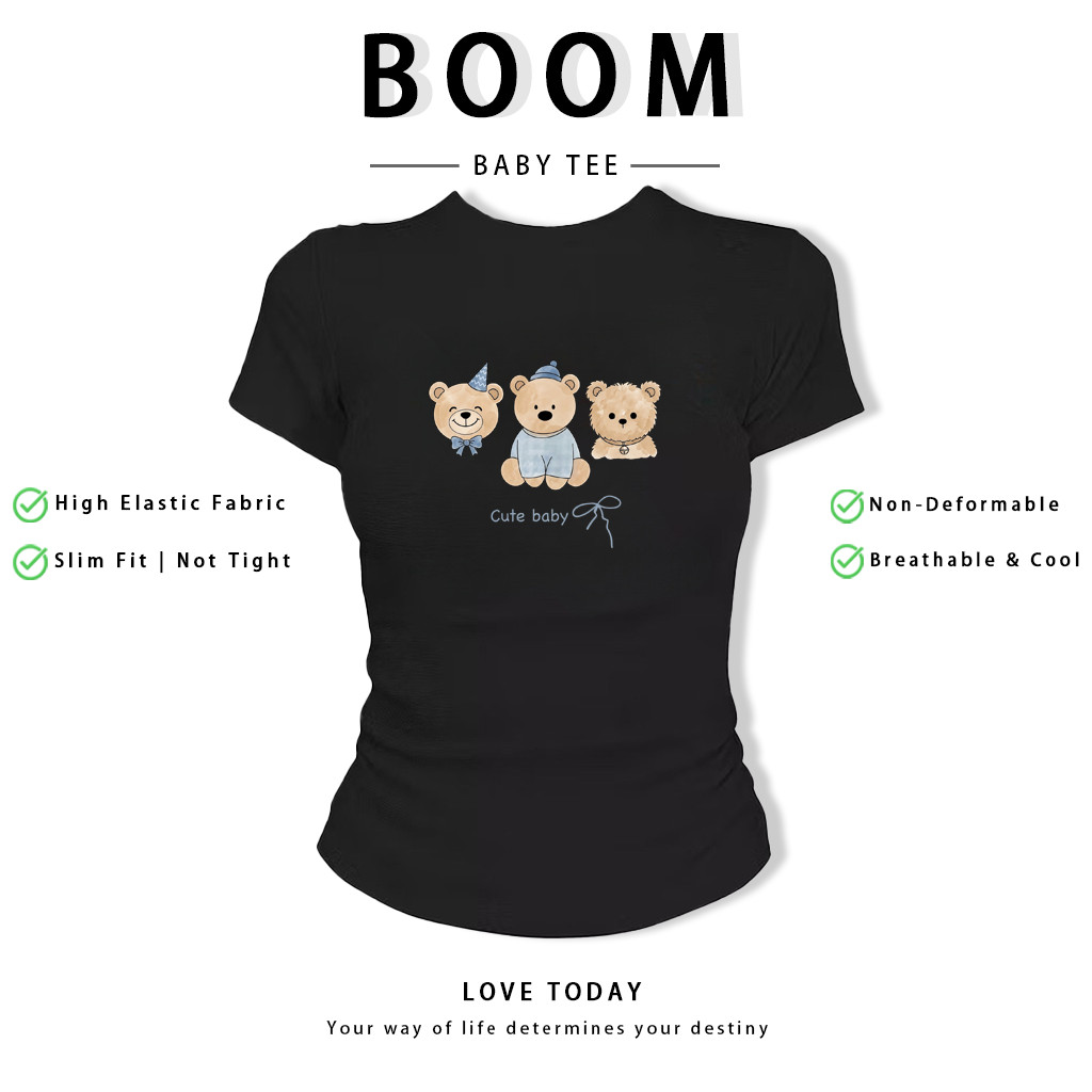 BOOM Áo Baby Tee Nữ Cotton Ôm Body-Áo Thun Ngắn Tay Y2K In Hình PhongCách Mùa Hè, Cổ Tròn Hàng Đầucách hàn quốc phongV91
