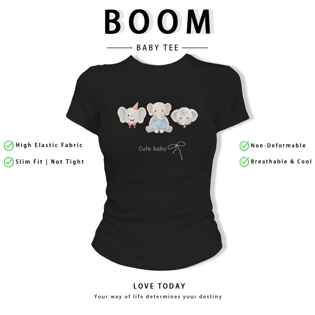BOOM Áo Baby Tee Nữ Cotton Ôm Body-Áo Thun Ngắn Tay Y2K In Hình PhongCách Mùa Hè, Cổ Tròn Hàng Đầucách hàn quốc phongV92