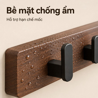 Thanh móc treo tường gỗ óc chó móc nhôm chữ L không khoan chống ẩm chịu lực treo đồ tiện dụng