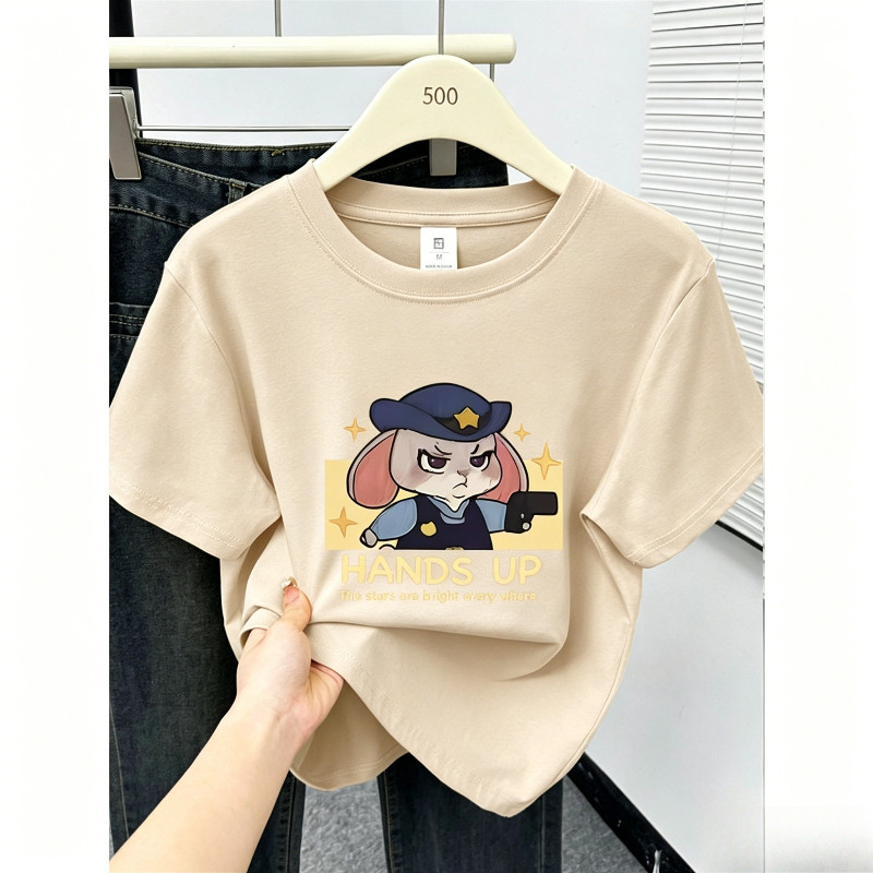 （Giao hàng 24h）Angela Áo thun ngắn tay cổ tròn dáng rộng tương phản in hình Mỹ#2