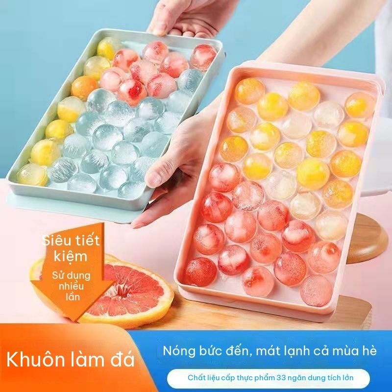 [GIẢM 25%] Khay Silicon Làm Đá 33 Viên Tròn Có Nắp 2.5cm An Toàn Thực Phẩm Dễ Lấy Xếp Chồng Uống Bia Cocktail Trái Cây