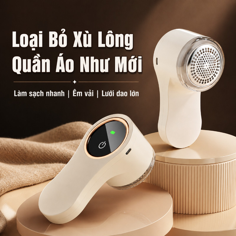 Máy cắt lông xù quần áo 6 lưỡi sạc điện màn hình LED hoạt động êm làm sạch bông xơ