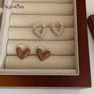 AqToCna Pháp Lãng Mạn Đỏ Men Hình Trái Tim Mặt Dây Chuyền Bông Tai Trang Sức Thời Trang Cho Nữ Bông Tai Phụ Kiện AqToCna