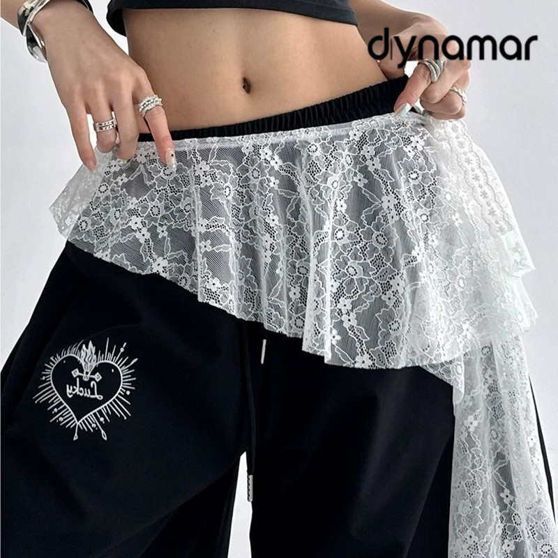 【dynamar】Chân váy dáng bất đối xứng với viền ren và tua rua, có dây buộc, hoàn hảo cho khiêu vũ và mặc hàng ngày.