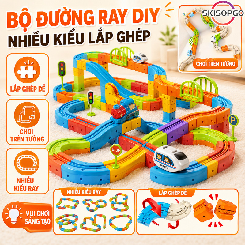 【SKISOPGO】Đồ chơi đường ray xe lửa từ tính-91/127pcs,Bộ lắp ráp xe lửa điện tự làm,Cube Track phát triển trí tuệ