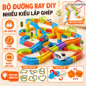 【SKISOPGO】Đồ chơi đường ray xe lửa từ tính-91/127pcs,Bộ lắp ráp xe lửa điện tự làm,Cube Track phát triển trí tuệ