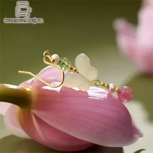 Tweedhuj Phong Cách Trung Hoa Handmade Bướm Tòn Ten Bông Tai Nữ Bé Gái Màu Vàng Dài Kim Loại Móc Tai Bông Tai VN