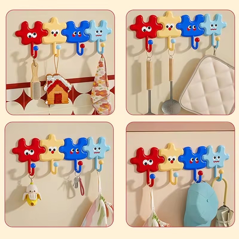 Mới Hoạt Hình Dễ Thương Xếp Hình Dính Móc Không Khoan Móc Treo Tường Hạng Nặng Tự Dính Móc Treo