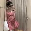 Váy đeo chéo kẻ sọc nhỏ màu đỏ mùa hè Váy chữ a không tay
