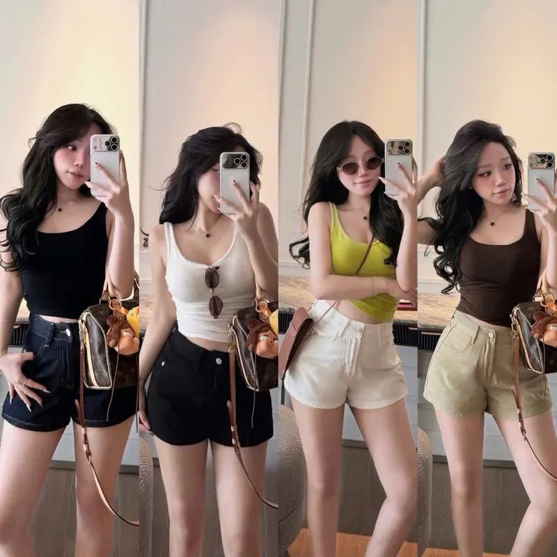Quần Short Jean Nữ CHEZIHOUSE Vải Jean Mềm Qc Lưng Cao Tôn Dáng #8601-04 4 màu siêu đẹp