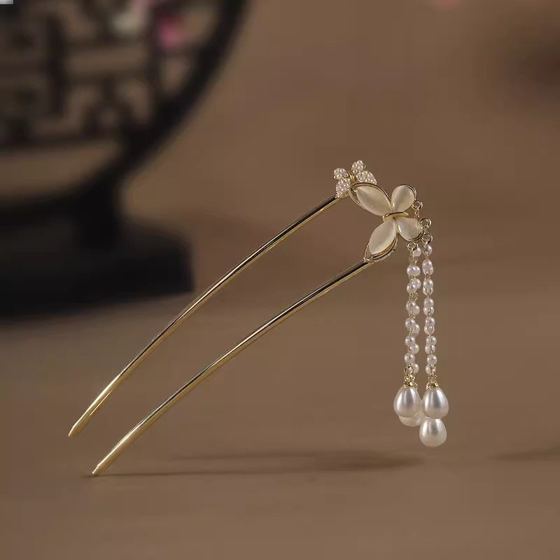 MAUROPOLI [Sẵn Sàng] Tua Rua Ngọc Trai Siêu Cổ Tích Trung Quốc Mới Cao Cấp Hanfu Sườn Xám Kẹp Tóc Hình Chữ U Phù Hợp