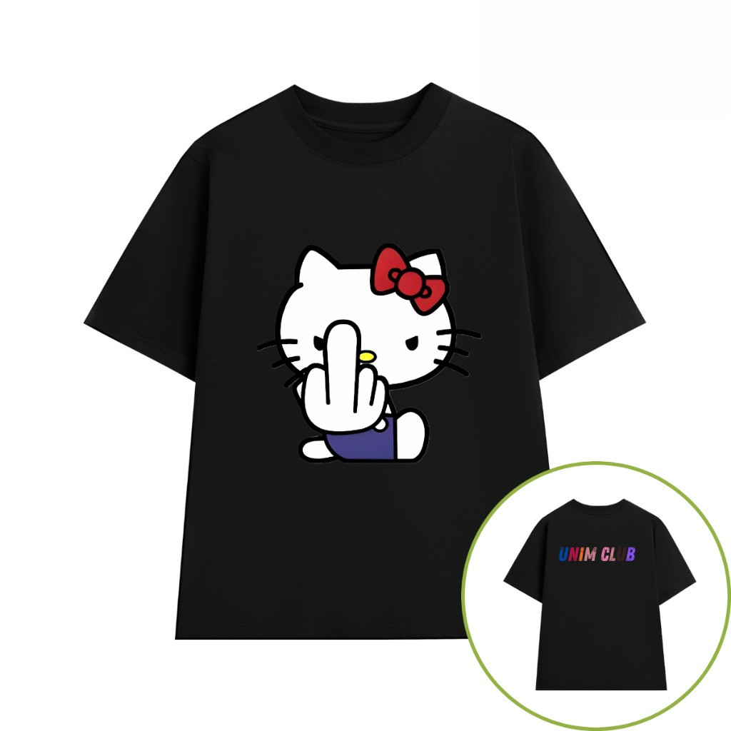 （Giao hàng 24h）Angela Áo Thun Hello Kitty Giơ Ngón Tay Giữa Unim Club Cotton Việt Mềm Mịn Thoáng Mát Form Rộng Oversize