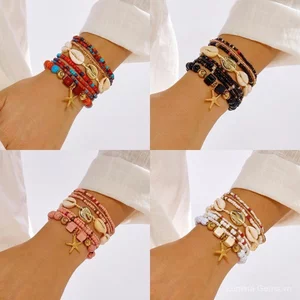 Phong Cách Bohemian Hạt Cơm Mềm Vỏ Gốm Sao Biển Nhiều Lớp Xếp Chồng Vòng Tay Bộ Bên Biển Kỳ Nghỉ Mảnh Tiện Dụng Cụ