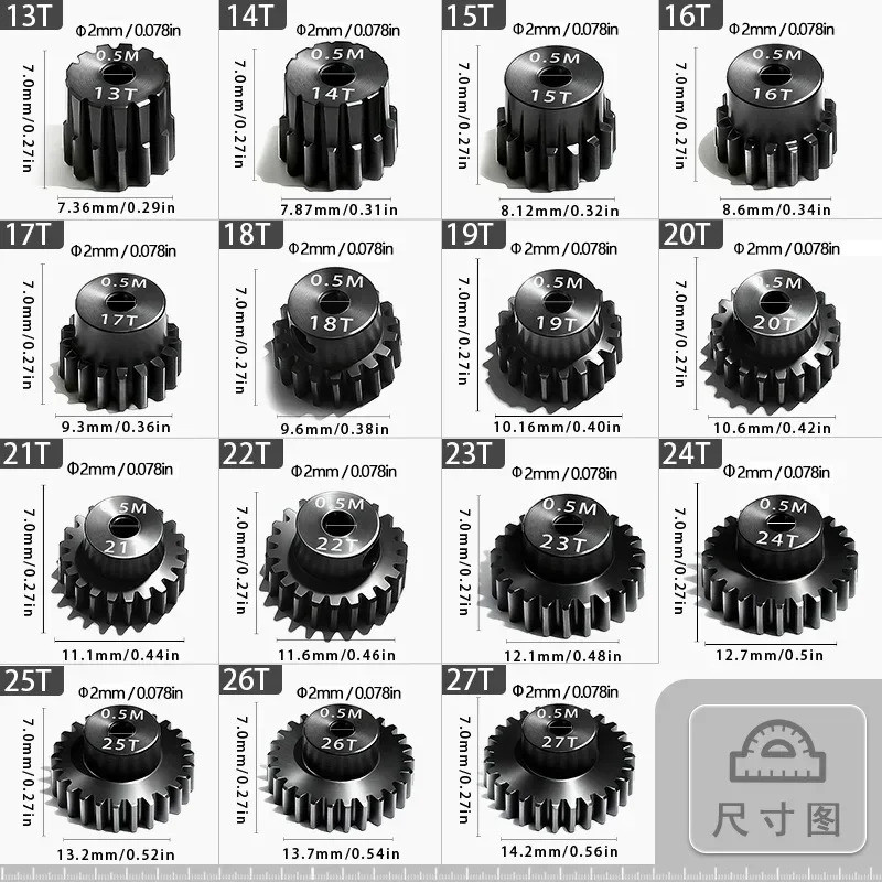 1 Chiếc M0.5 Động Cơ Bánh Răng Bánh Răng 2 Mm Khẩu Độ 13T - 27T Cho 1 / 18 1 / 24 RC Mẫu Xe Buggy Xe Bánh Xích Phụ Kiện