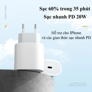 Bộ sạc điện thoại PD20w, có cáp Type C-Ligh dài 1,5m, dành cho điện thoại i/ p