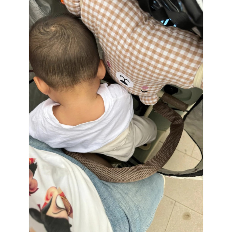 Đệm chống va xe điện cho bé - Gối bảo vệ đầu hình gấu, vải cotton, êm ái dày dặn,an toàn di chuyển
