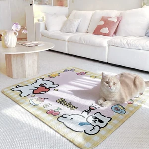 Thảm làm mát thú cưng cho mèo con mùa hè vải lụa băng thoáng khí chống cào đệm ngủ mèo dùng sàn sofa chuồng nhà êm ái
