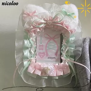 Hộp đựng thẻ sang trọng NICOLOO, Thẻ Photocard ren Lolita Anime, Handmade ngọt ngào với Ribbon Idol Display Thẻ bảo vệ ảnh