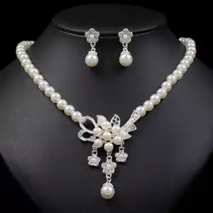 ECK 1 Bộ Nữ Nelace Đính Hạt Bóng Ngọc Trai Giả Kim Cương Giả Nhúng Hoa Cô Dâu Nelace Bông Tai Bộ HOT