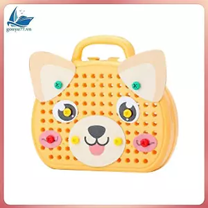 Hộp công cụ chơi không cần máy khoan điện, hộp công cụ chó con màu vàng, hộp công cụ khoan và vít cho trẻ mới biết đi