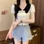 Áo len dệt kim màu tương phản nơ ngọt ngào kiểu Pháp Phiên bản ngắn giản dị mỏng hơn Nhìn tất cả @ -