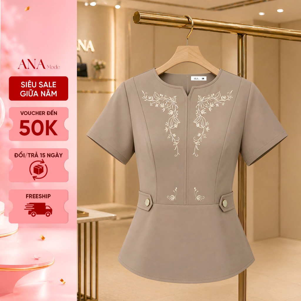 Áo Kiểu Trẻ Trung Trung Niên ANA Mode Chất Liệu Cotton Lạnh Thoáng Mát Đi Tiệc Quà Tặng Mẹ AK25CHK07