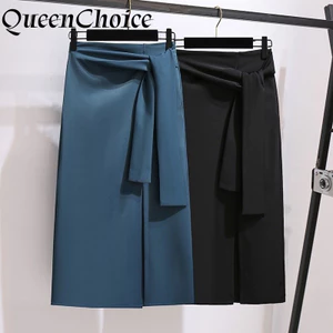 Phụ Nữ Chia Váy Màu Đen Chắc Chắn Bodycon Váy Nữ Cao Cấp Mặc Công Sở Váy Midi