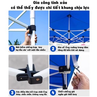 Nhà Bạt Di Động Gấp Gọn 3M X 3M; 3M x 6M Che Nắng Mưa Ngoài Trời, Khung Thép Sơn Tĩnh Điện