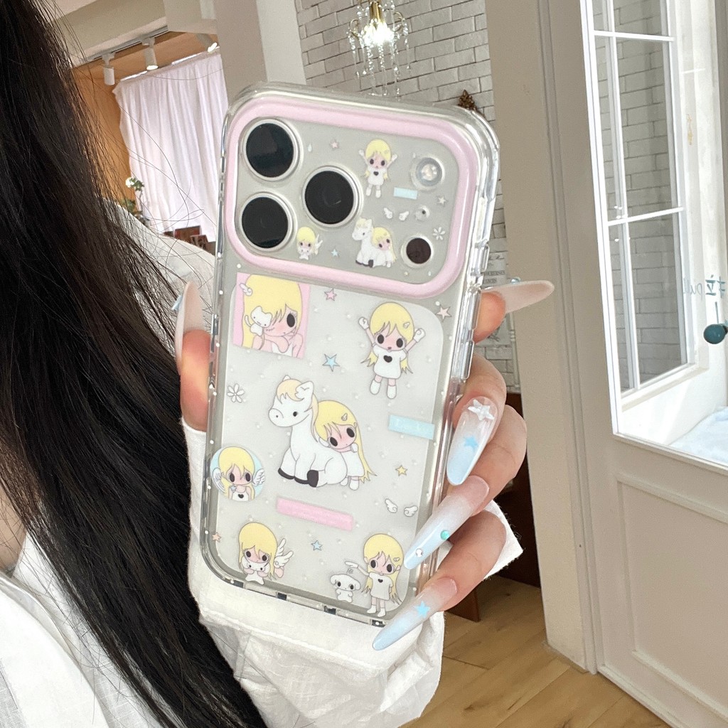 Ốp điện thoại hình chú ngựa và bé gái dễ thương cho IPhone 17 Pro Max 17 16 15 Ốp điện thoại chống rơi