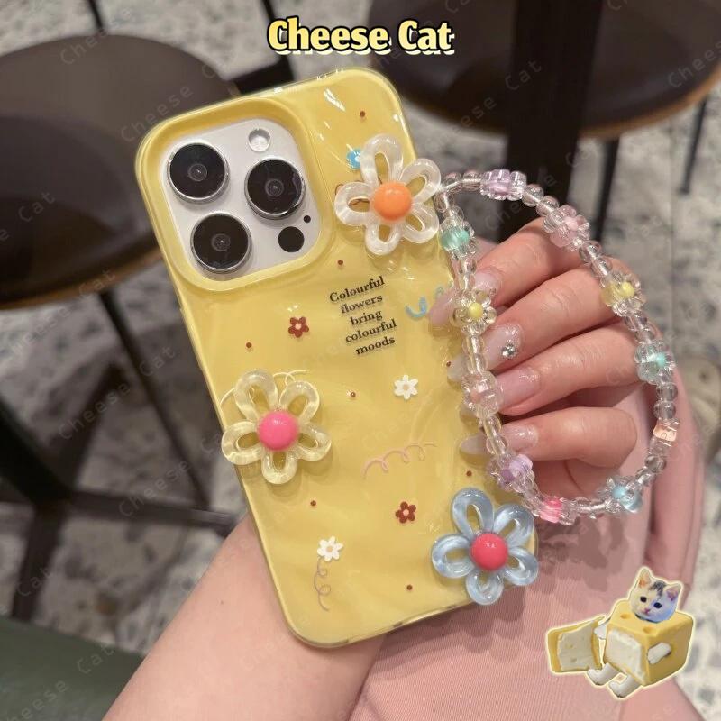 Ốp điện thoại hoa pha lê ba chiều có dây buộc cho iPhone 14 16 15 17 12 11 13 Pro Max Xs Max XR 7Plus