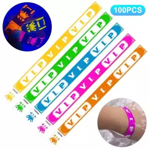 AqToCna 100 Chiếc VIP Neon Vòng Tay Giấy Huỳnh Quang Chống Thấm Nước Dùng Một Lần Vòng Tay Chống Tamper Cho Các Bữa Tiệc, Lễ Hội Âm Nhạc & Sự Kiện AqToCna