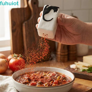 Bình Gia Vị FUHUIOT, Họa Tiết Mèo Có Vòng Niêm Phong Silicon Lọ Muối Gốm, Bình Gia Vị Trang Trí Mini Vuông Dễ Thương Nhà Bếp