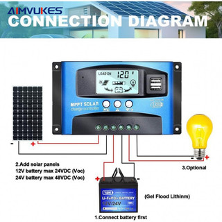 MPPT 30A/40A/60A/ Tự động lấy nét theo dõi bảng điều khiển năng lượng mặt trời Bộ điều chỉnh sạc với cổng USB ké  AIMVUK