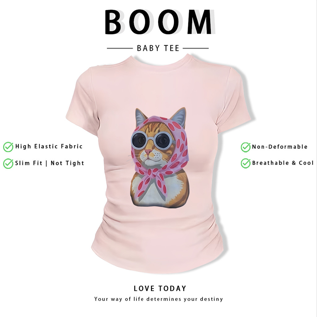BOOM Áo Baby Tee Nữ Cotton Ôm Body-Áo Thun Ngắn Tay Y2K In Hình PhongCách Mùa Hè, Cổ Tròn Hàng Đầucách hàn quốc phong148