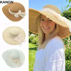 Mũ đi biển KANGN, Mũ rơm che nắng dệt, Mũ ren vành lớn thông thường Mũ mùa hè dành cho nữ