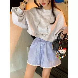 Hàn Quốc Dongdaemun Mùa hè Retro Giảm tuổi Khâu ren thắt lưng cao sọc phù hợp W